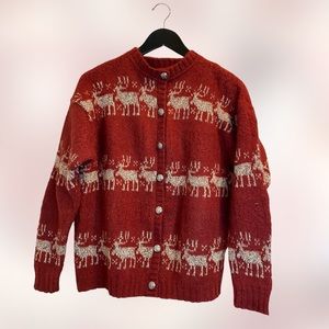 Vintage Woolrich Red Wool blend Moose Cardigan